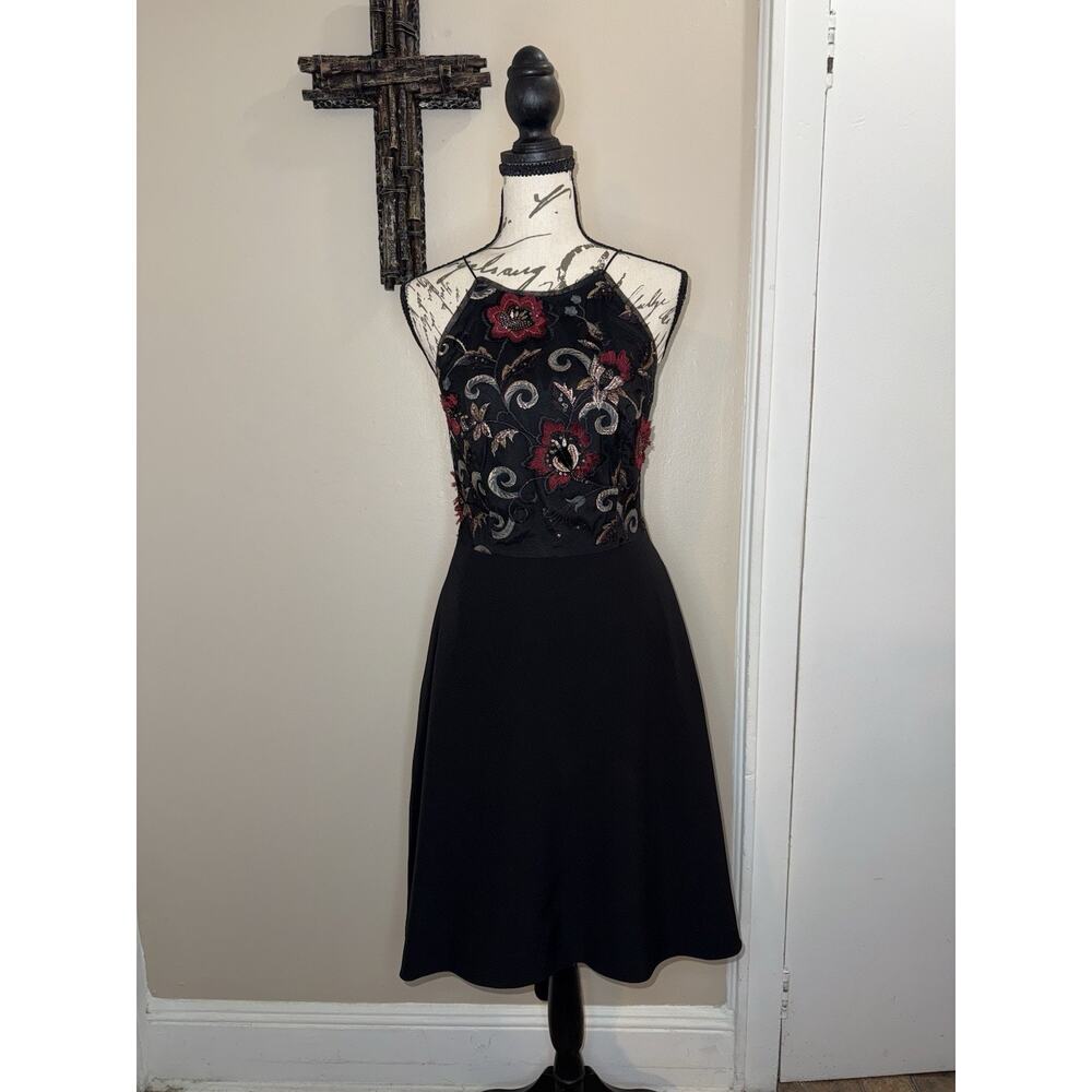 Aidan Mattox Embroidered Flowers High Low Black Dress Size 6